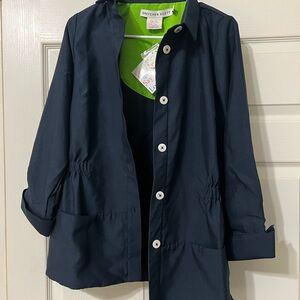 NWT Gretchen Scott Designs Navy Safari Utility Jacket with Bright Green Interior